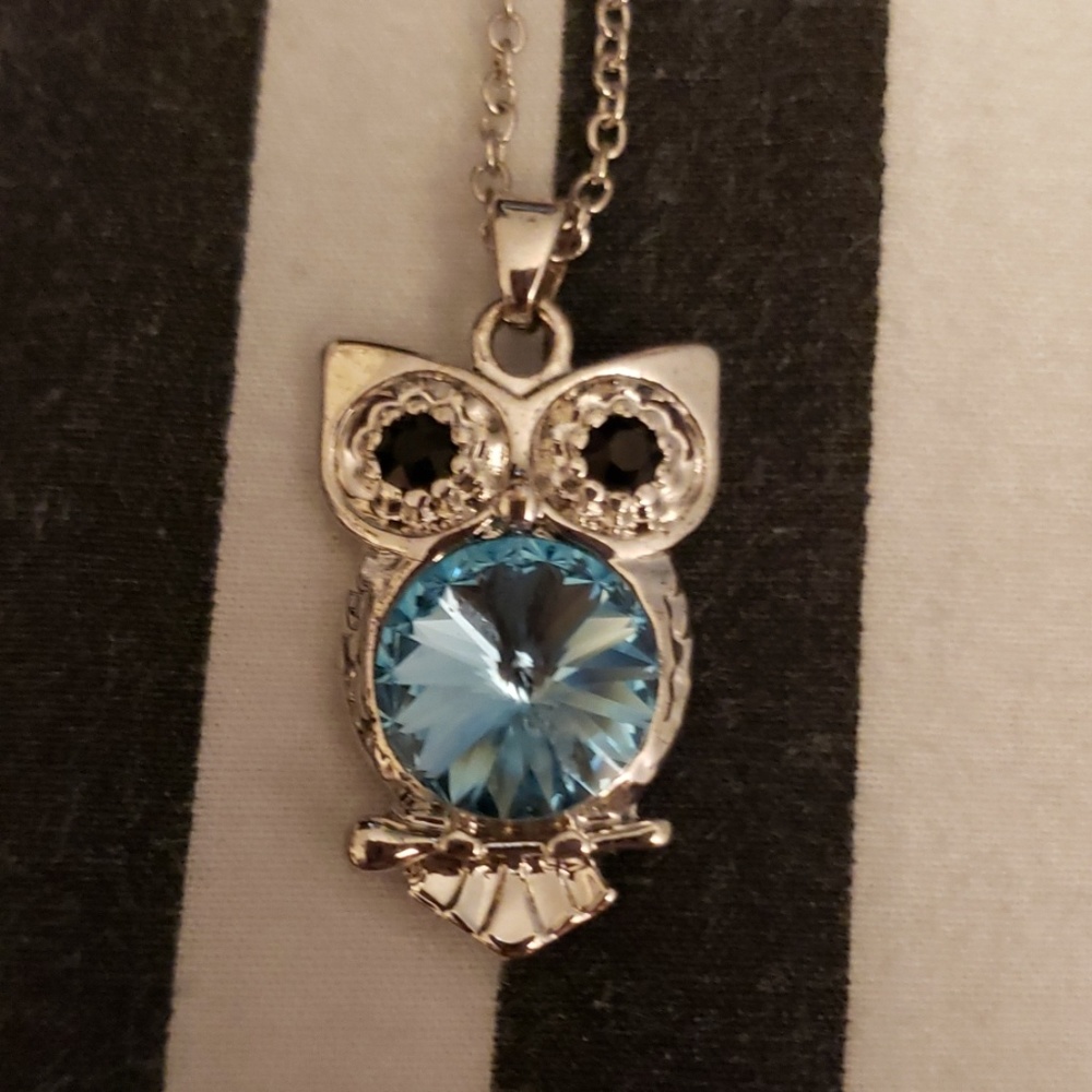 Aquamarine Silver Owl Necklace